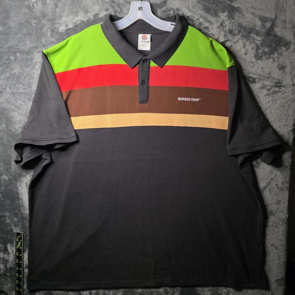 Vintage Burger King Shirt 5XL Black Striped Polo Work Uniform